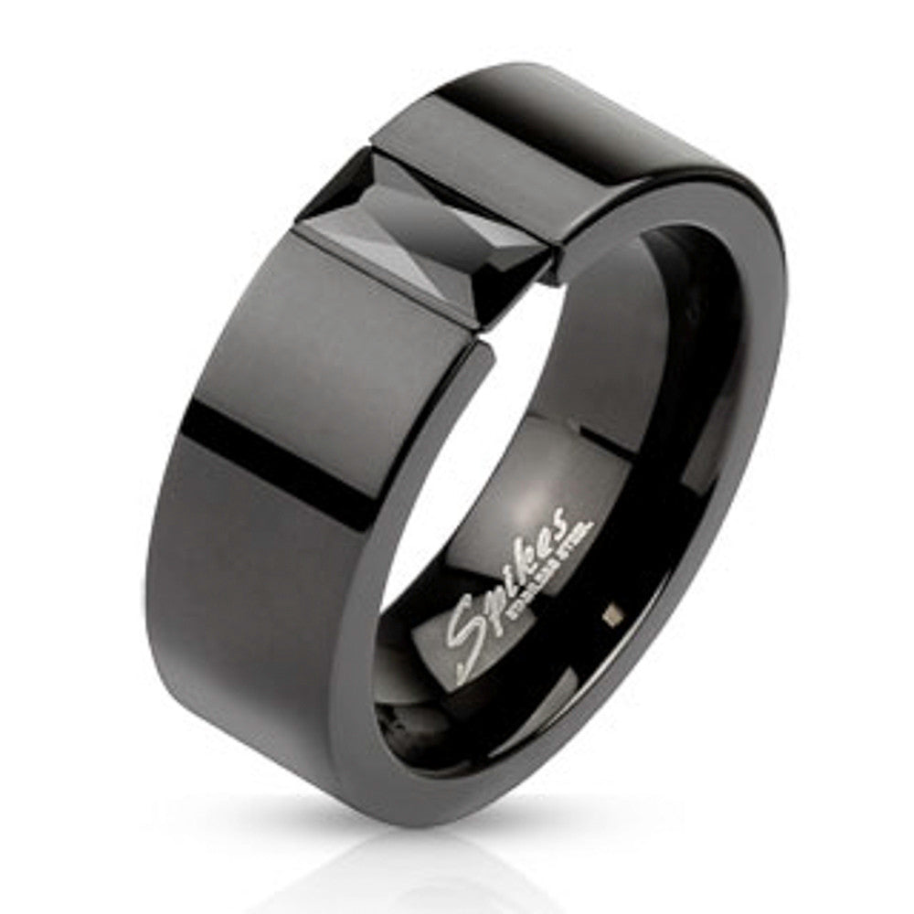 ARM2620 Stainless Steel Princess Cut Cz Black IP Wedding Ring Band Unisex Size 5-14